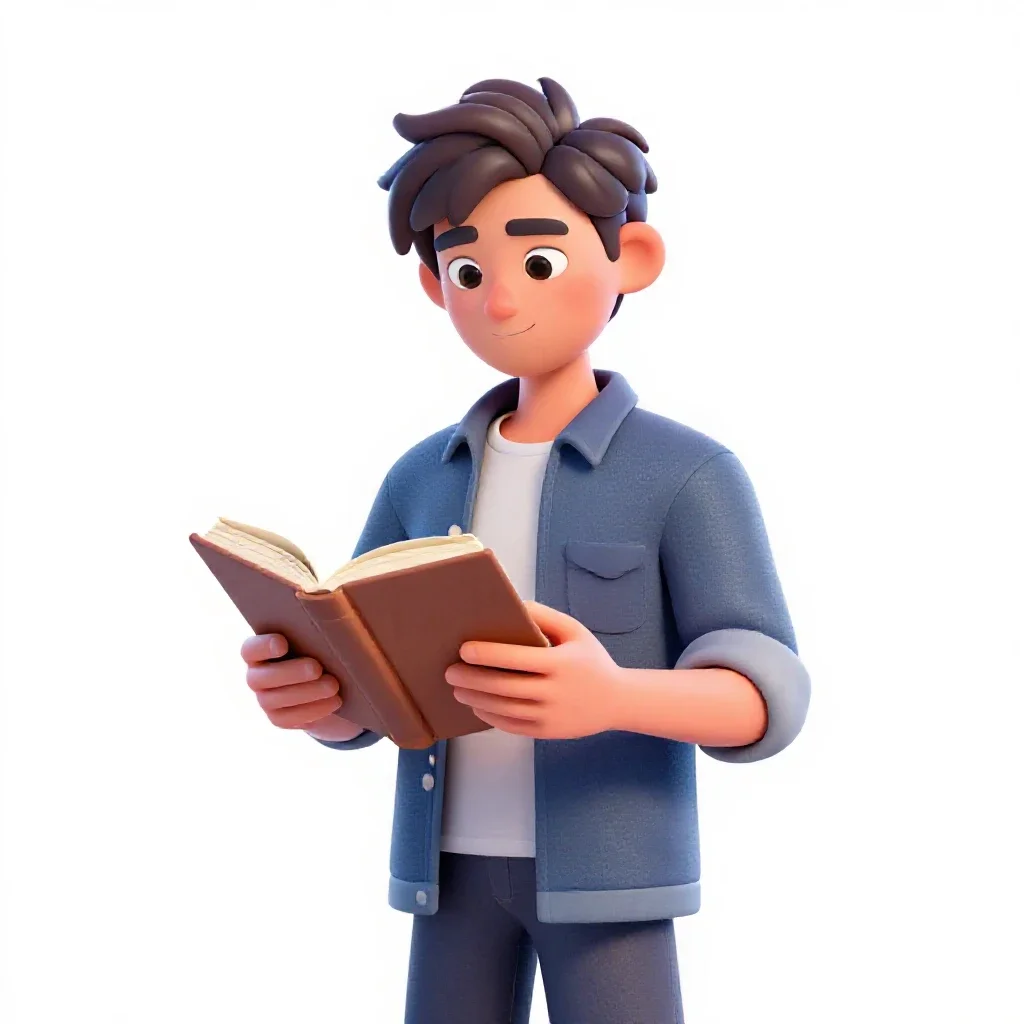 Young apprentice with a spellbook isolated on a white background