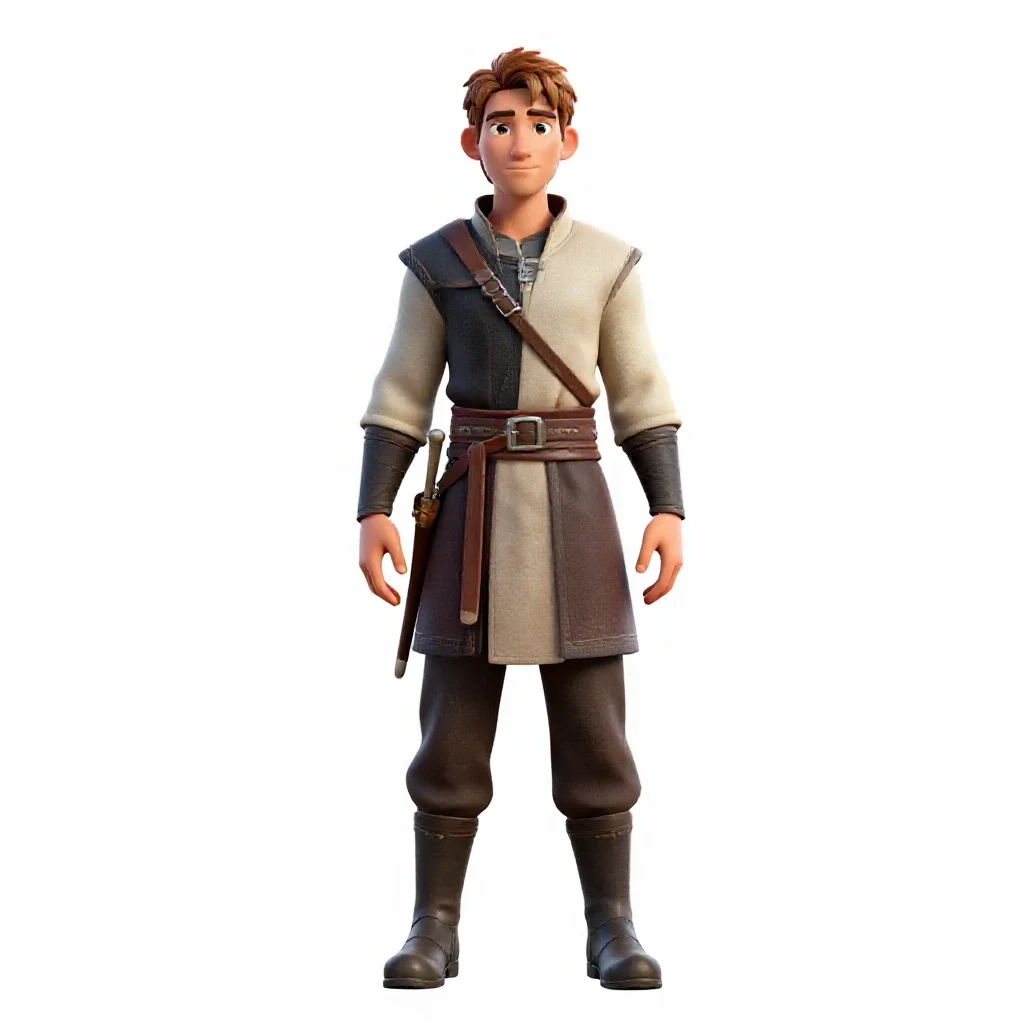 Elven archer in layered silks isolated on a white background