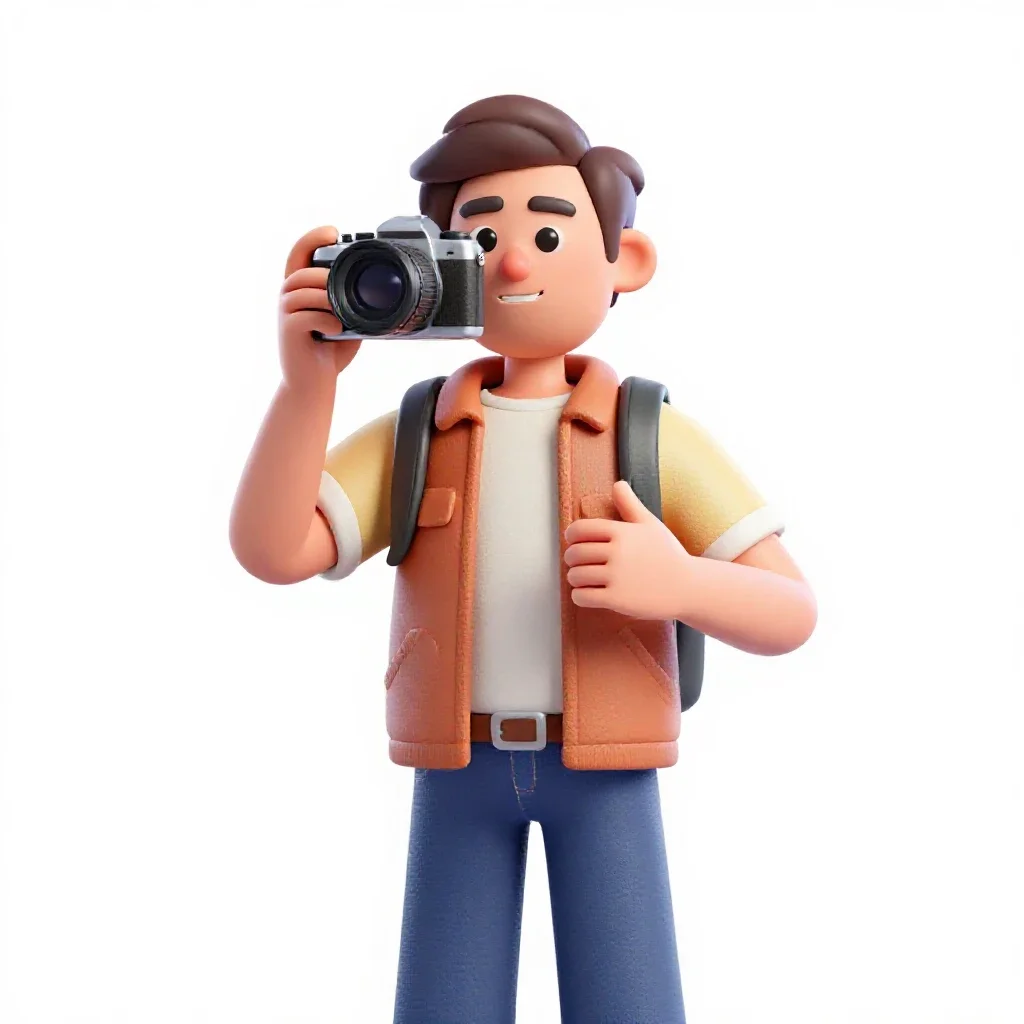1970s festival photographer isolated on a white background