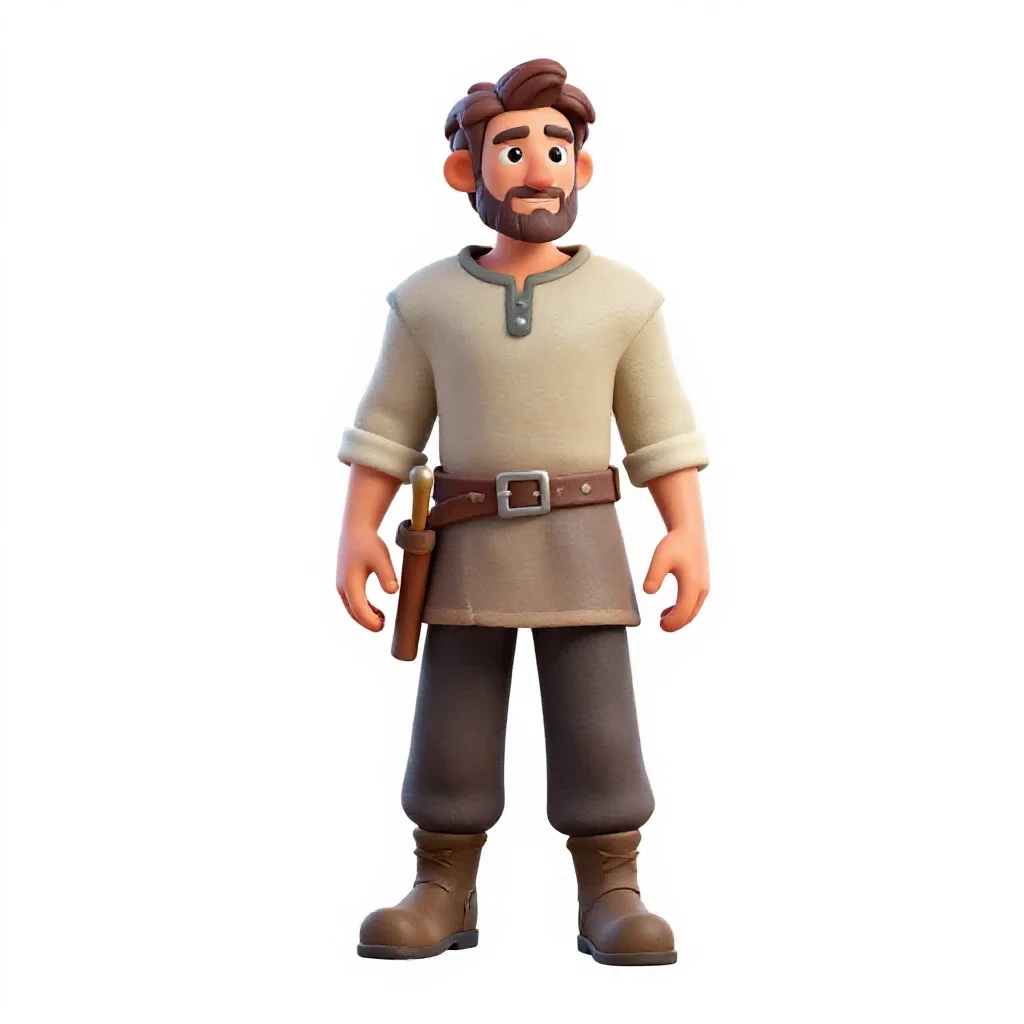 Medieval stonemason isolated on a white background