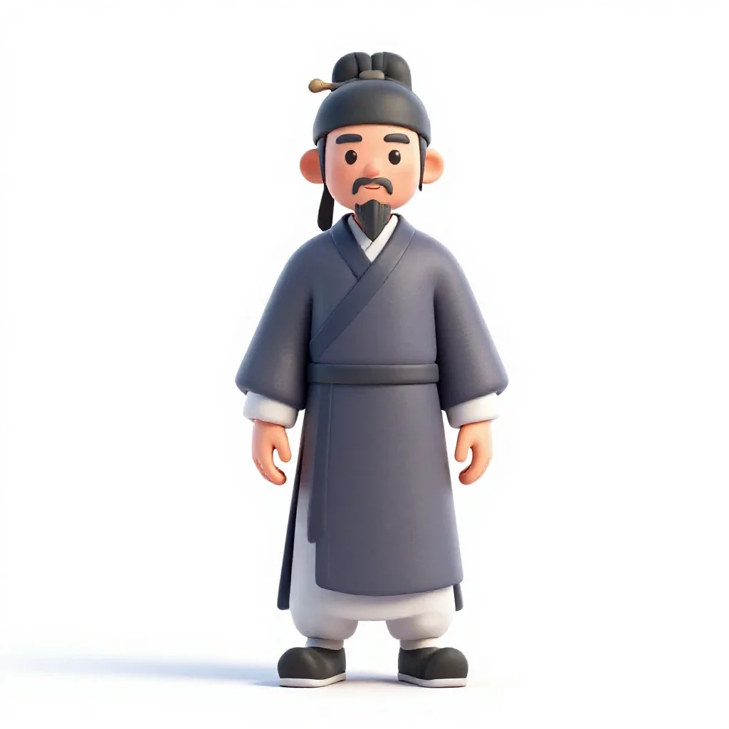 Ming dynasty scholar isolated on a white background