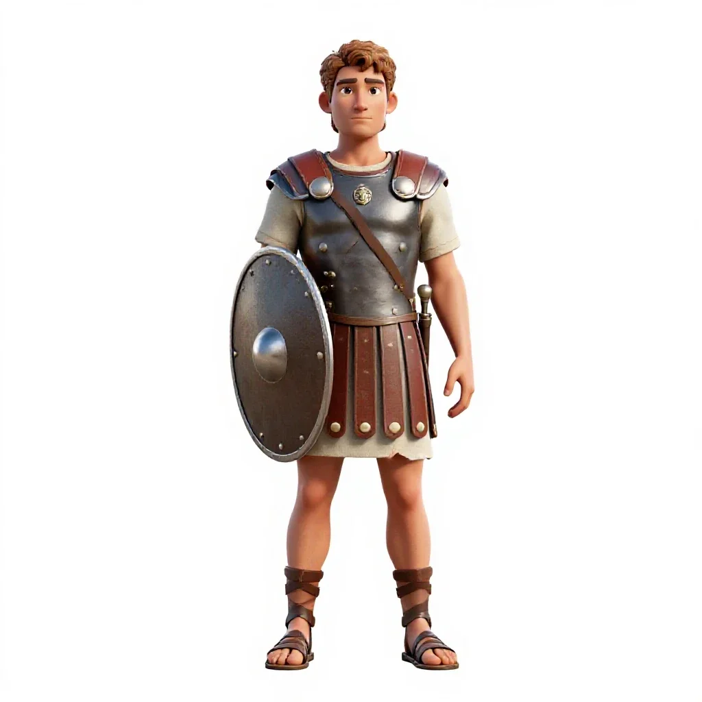 Roman legionary with a scutum isolated on a white background