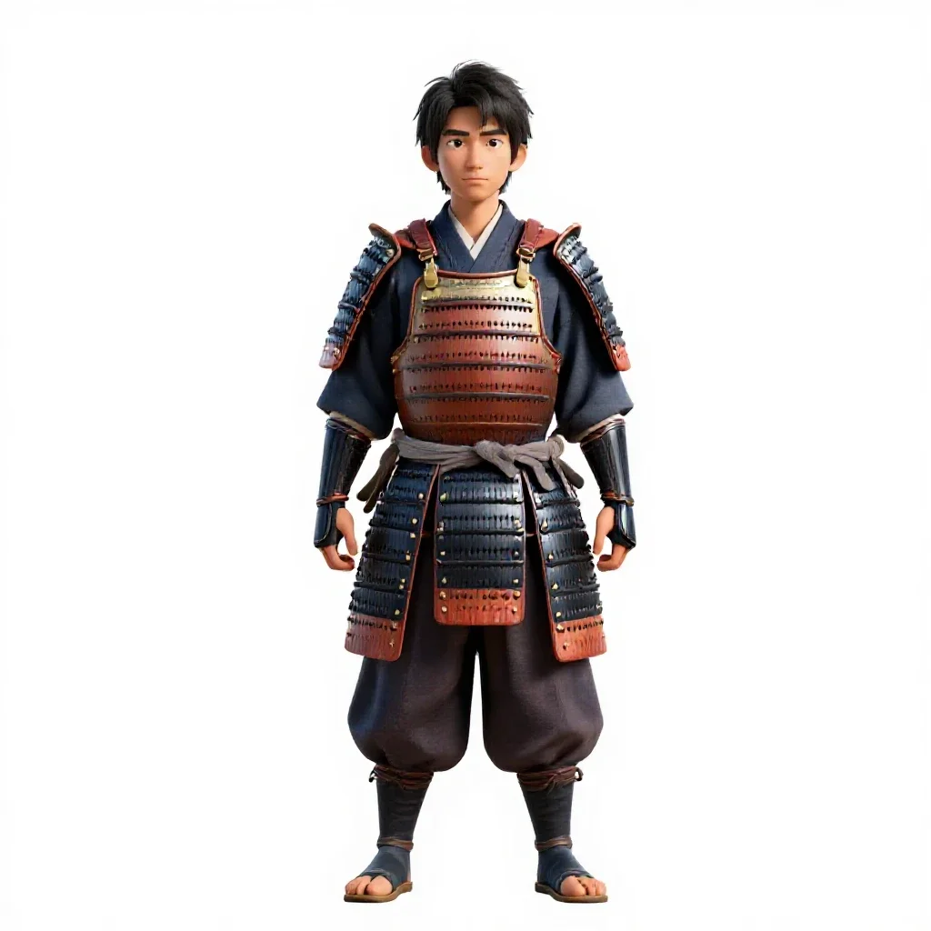 Samurai in lacquered armour isolated on a white background