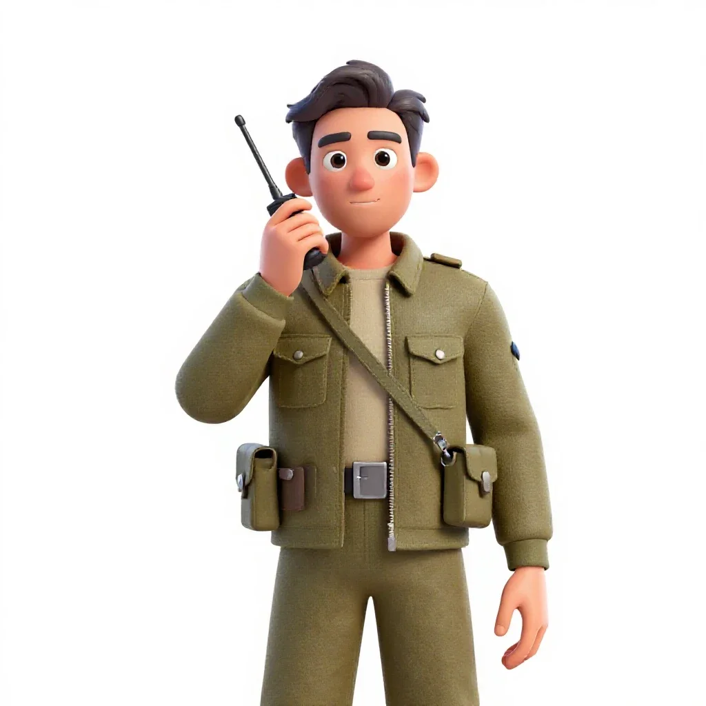 Wartime radio operator isolated on a white background