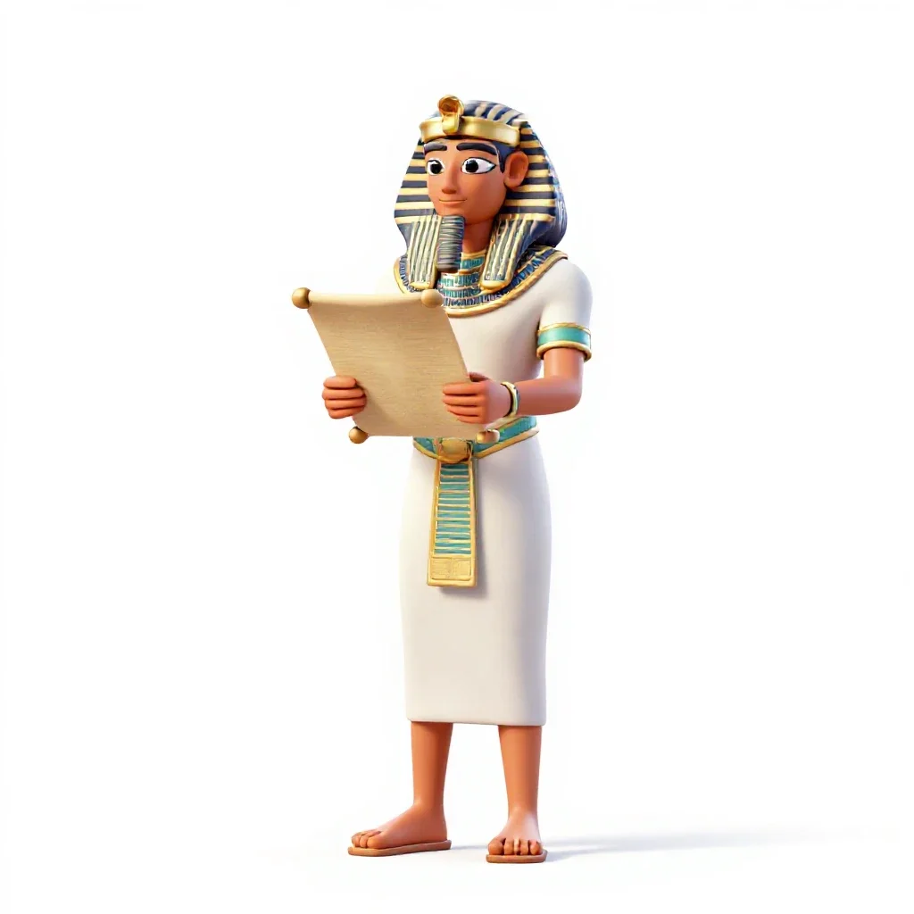 Egyptian scribe with a papyrus isolated on a white background
