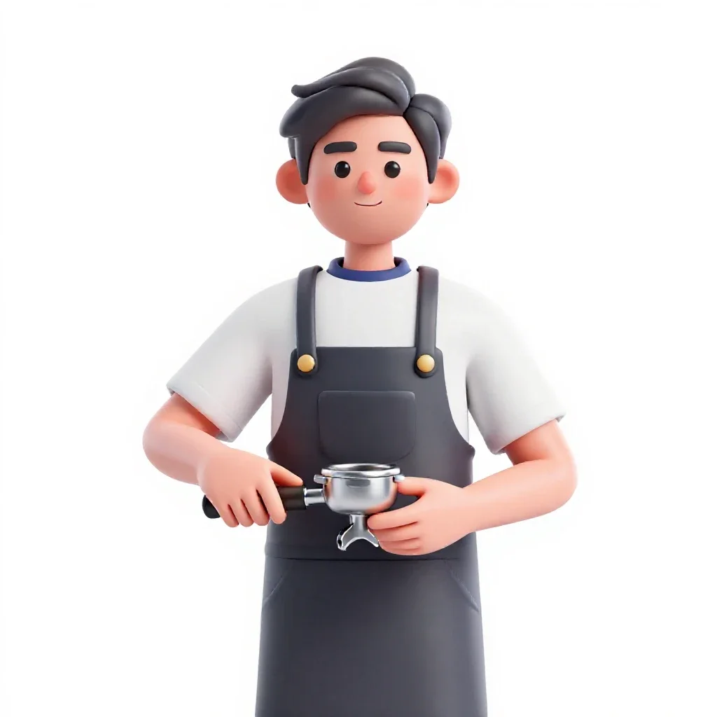 Barista with a portafilter isolated on a white background