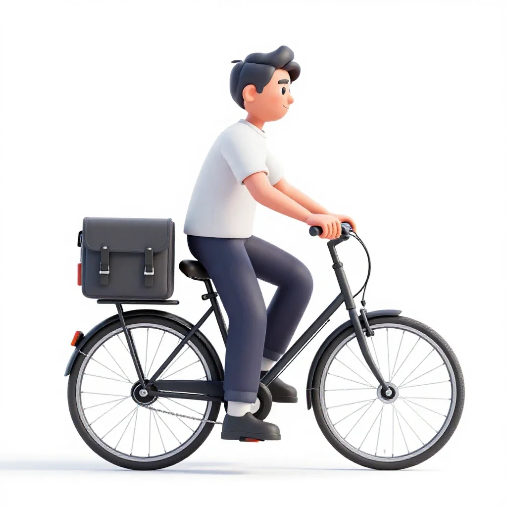 Bicycle courier with a messenger bag isolated on a white background