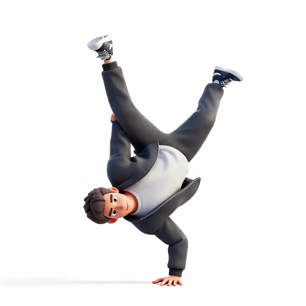 Breakdancer freezing a pose isolated on a white background