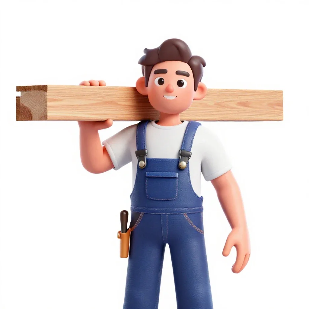 Carpenter shouldering timber isolated on a white background