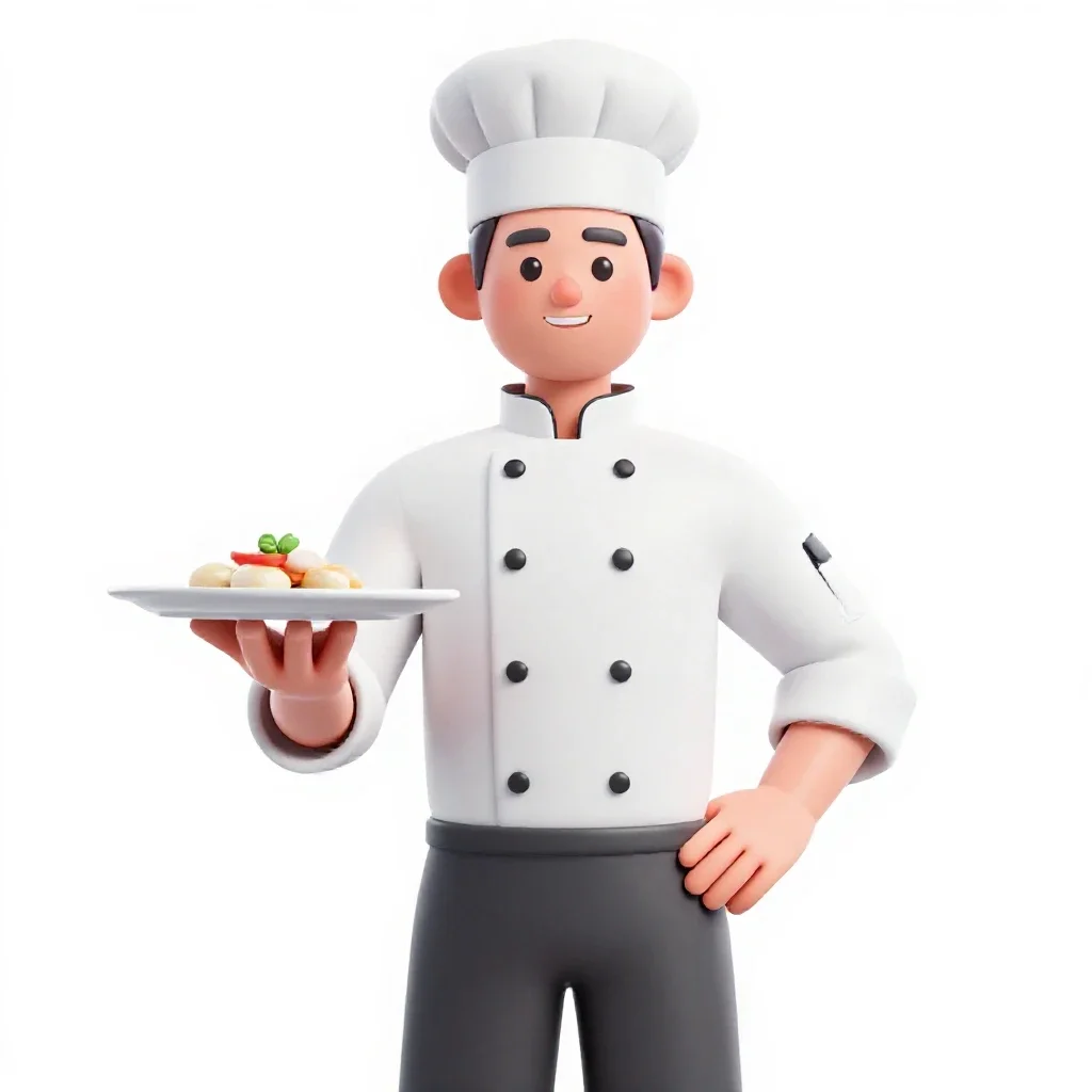 Chef plating a dish isolated on a white background