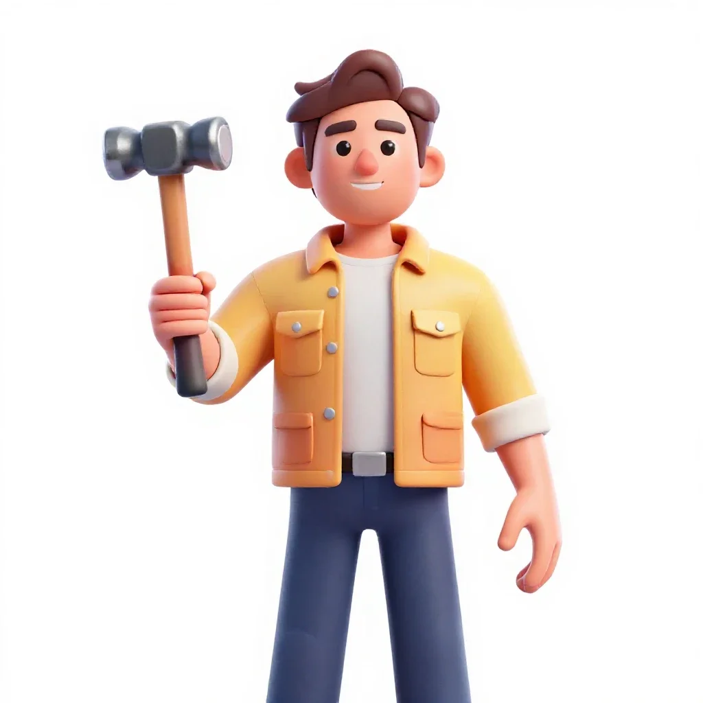 Field geologist with a rock hammer isolated on a white background