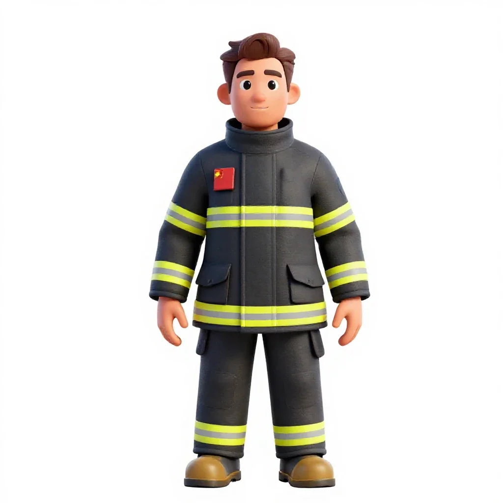 Firefighter in turnout gear isolated on a white background