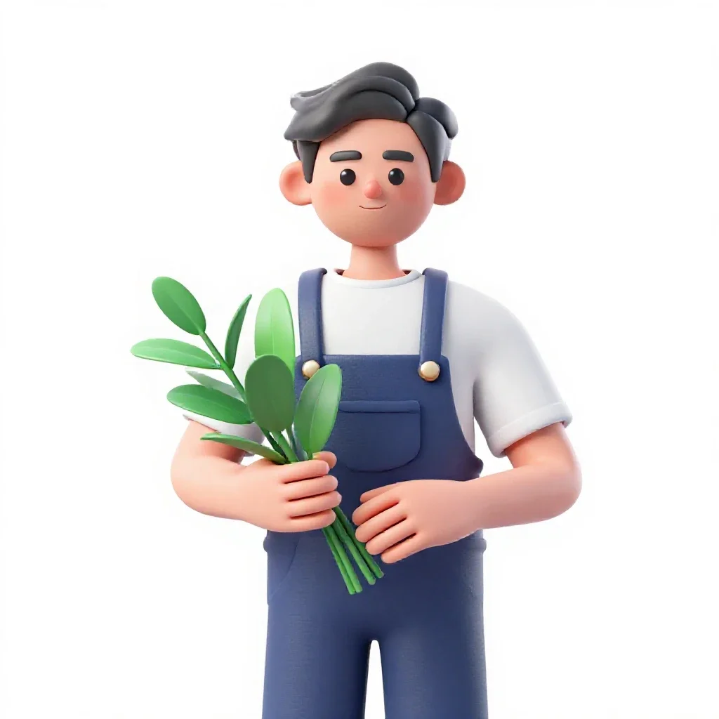Florist arranging stems isolated on a white background