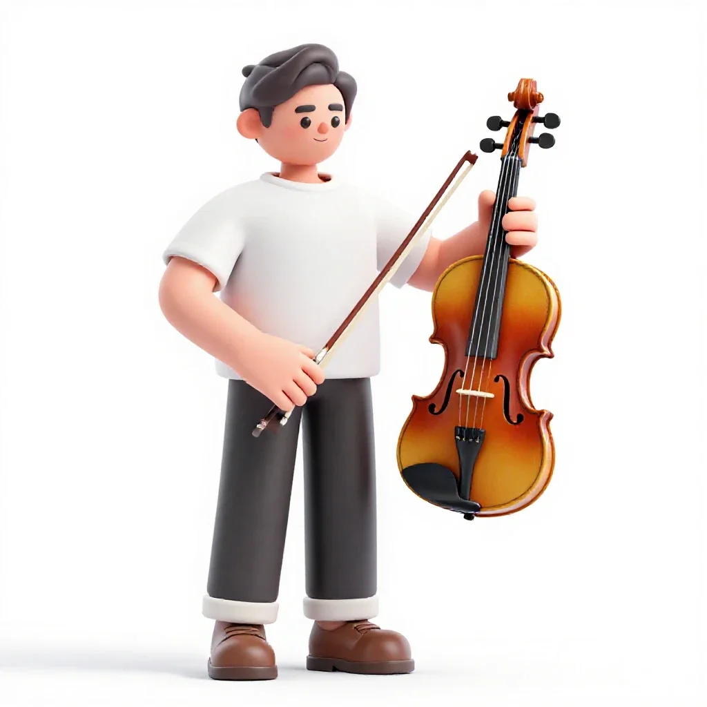 Luthier holding a violin isolated on a white background