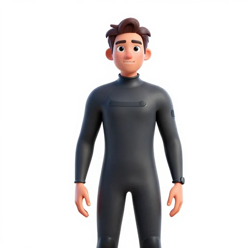 Marine biologist in a wetsuit isolated on a white background