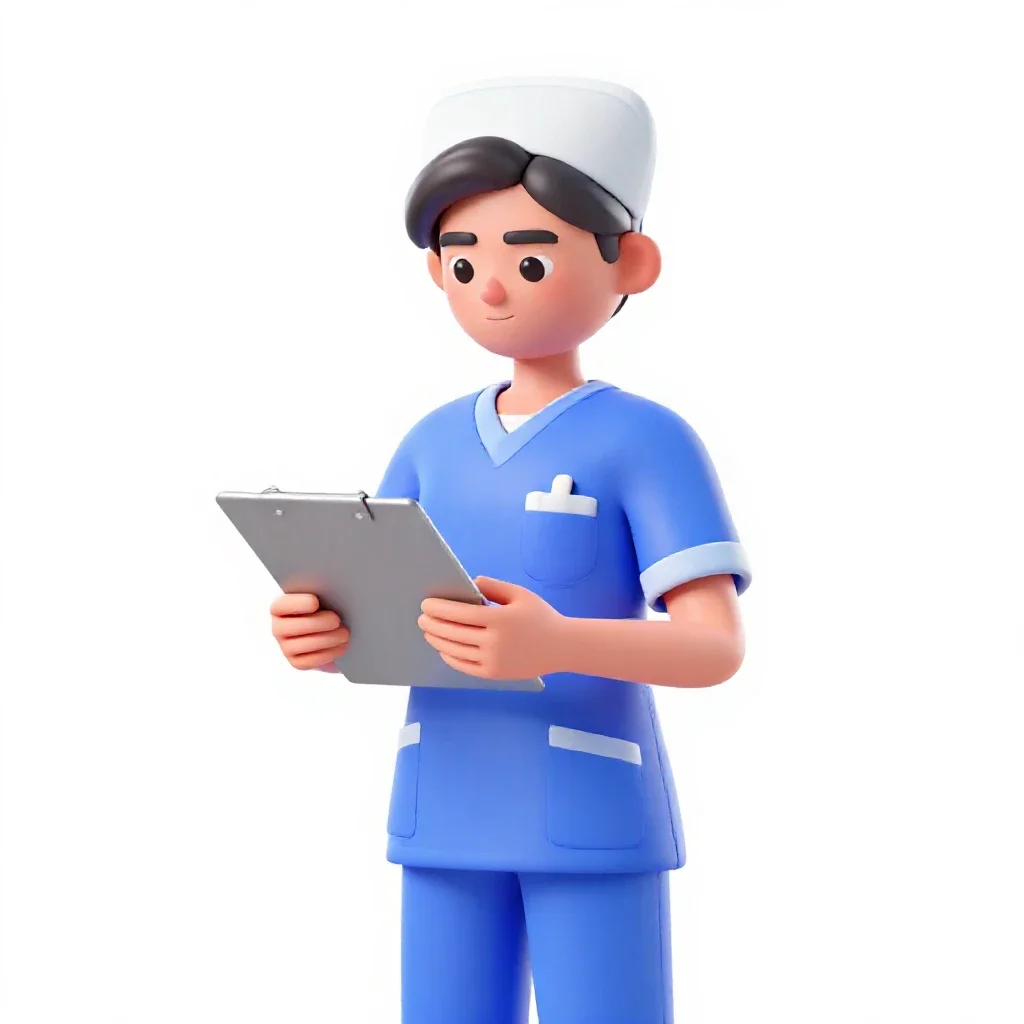 Nurse checking a chart isolated on a white background