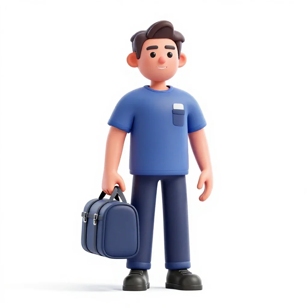 Paramedic with a response bag isolated on a white background