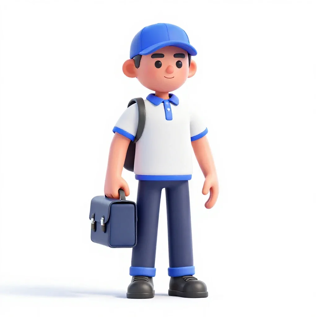 Postal courier with a satchel isolated on a white background