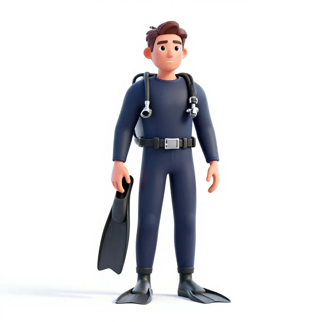 Rescue diver with fins isolated on a white background