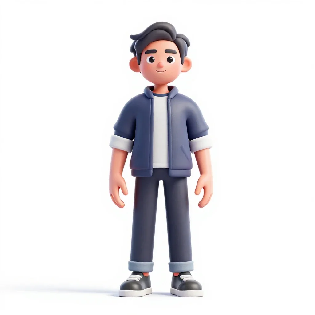 Robotics student with a prototype isolated on a white background