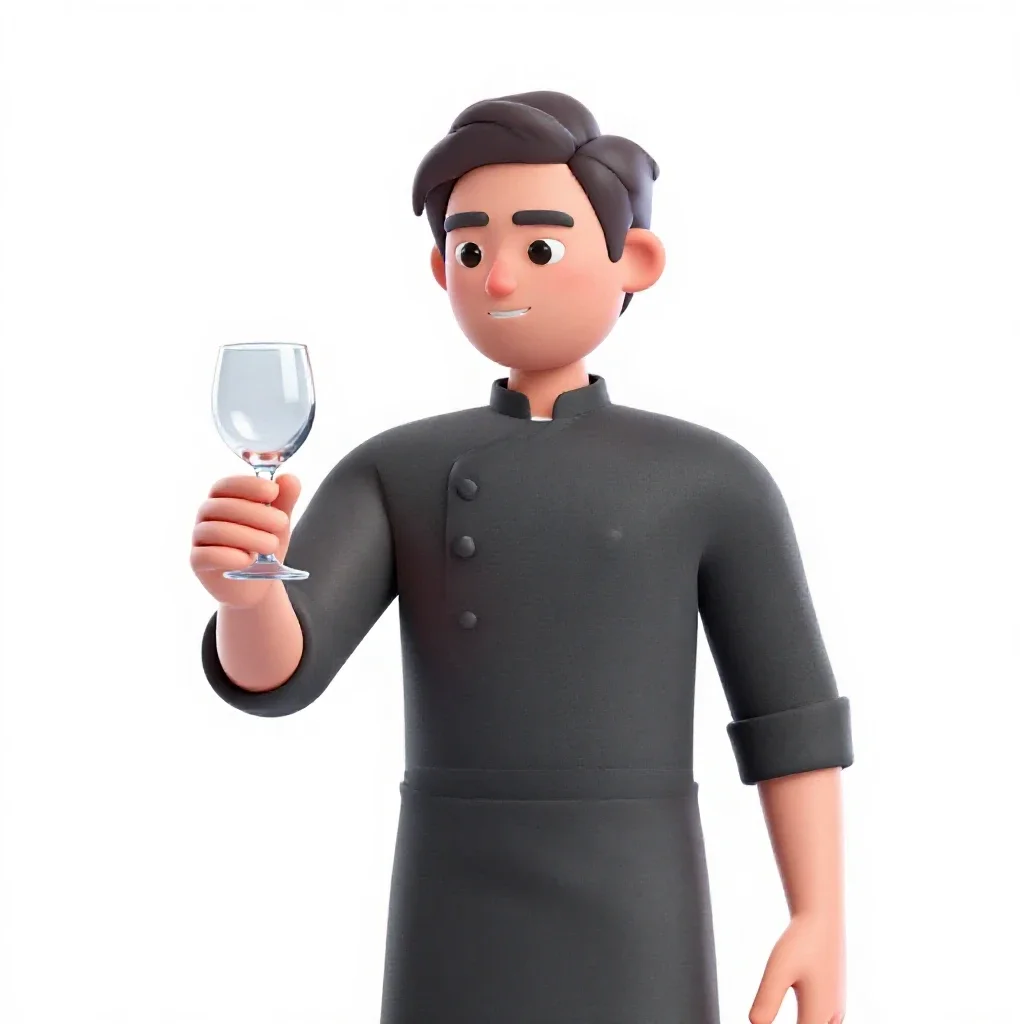 Sommelier examining a glass isolated on a white background