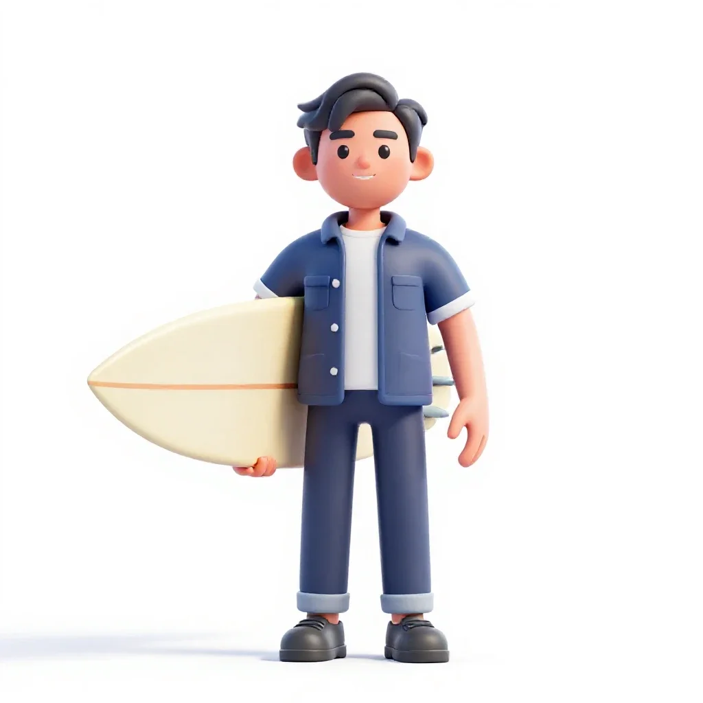 Surfer carrying a board isolated on a white background