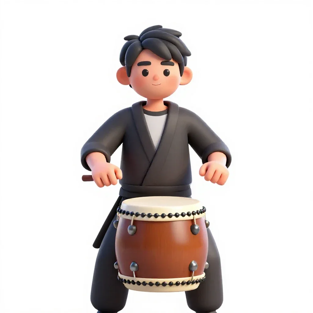 Taiko drummer isolated on a white background