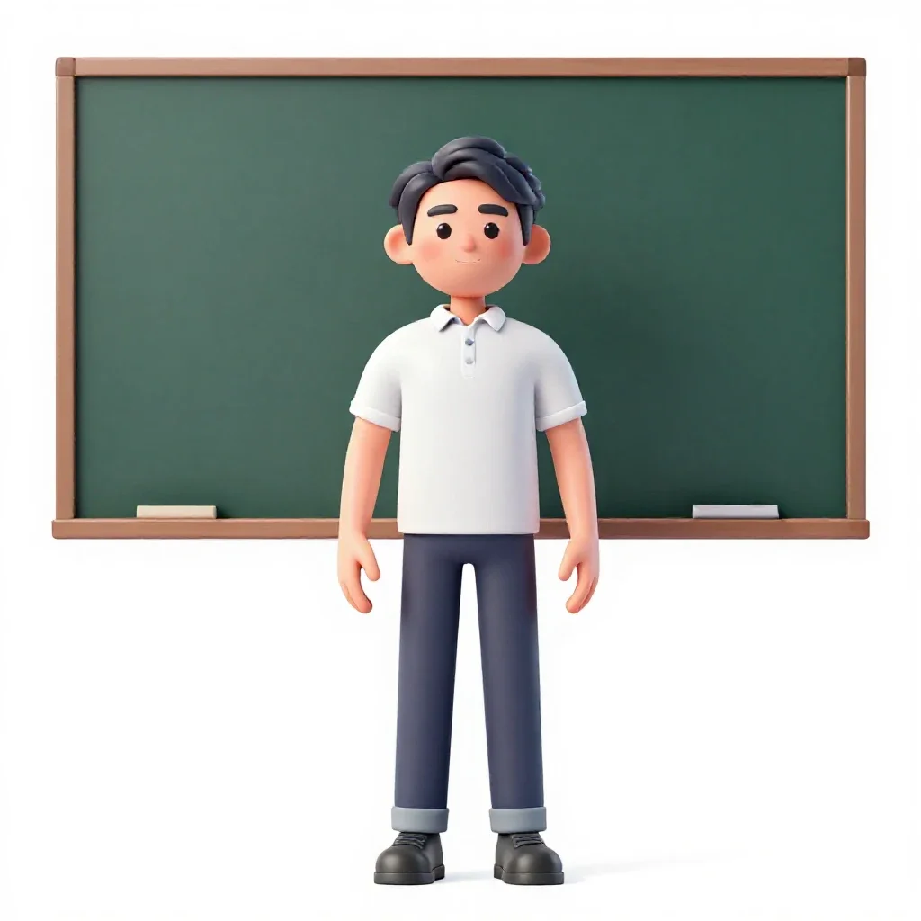 Teacher at a chalkboard isolated on a white background