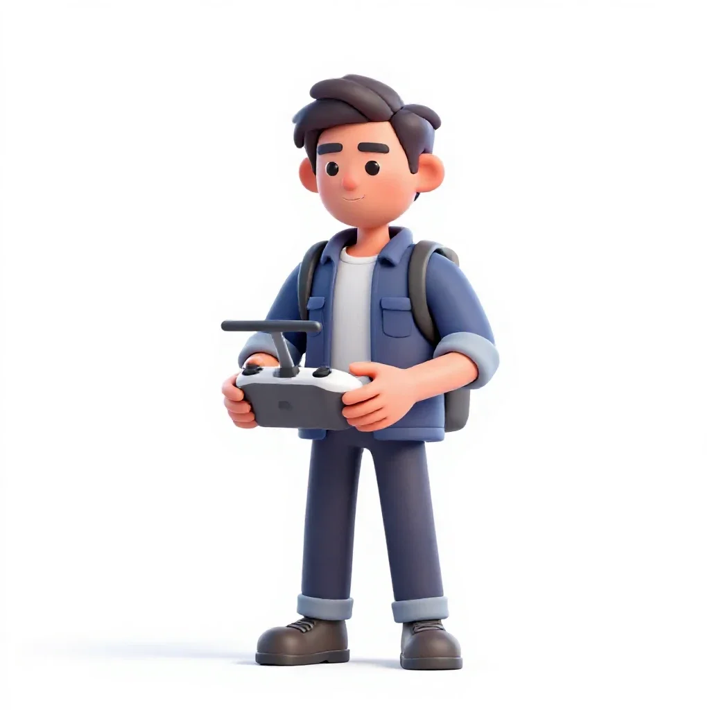 Drone wrangler with a control rig isolated on a white background