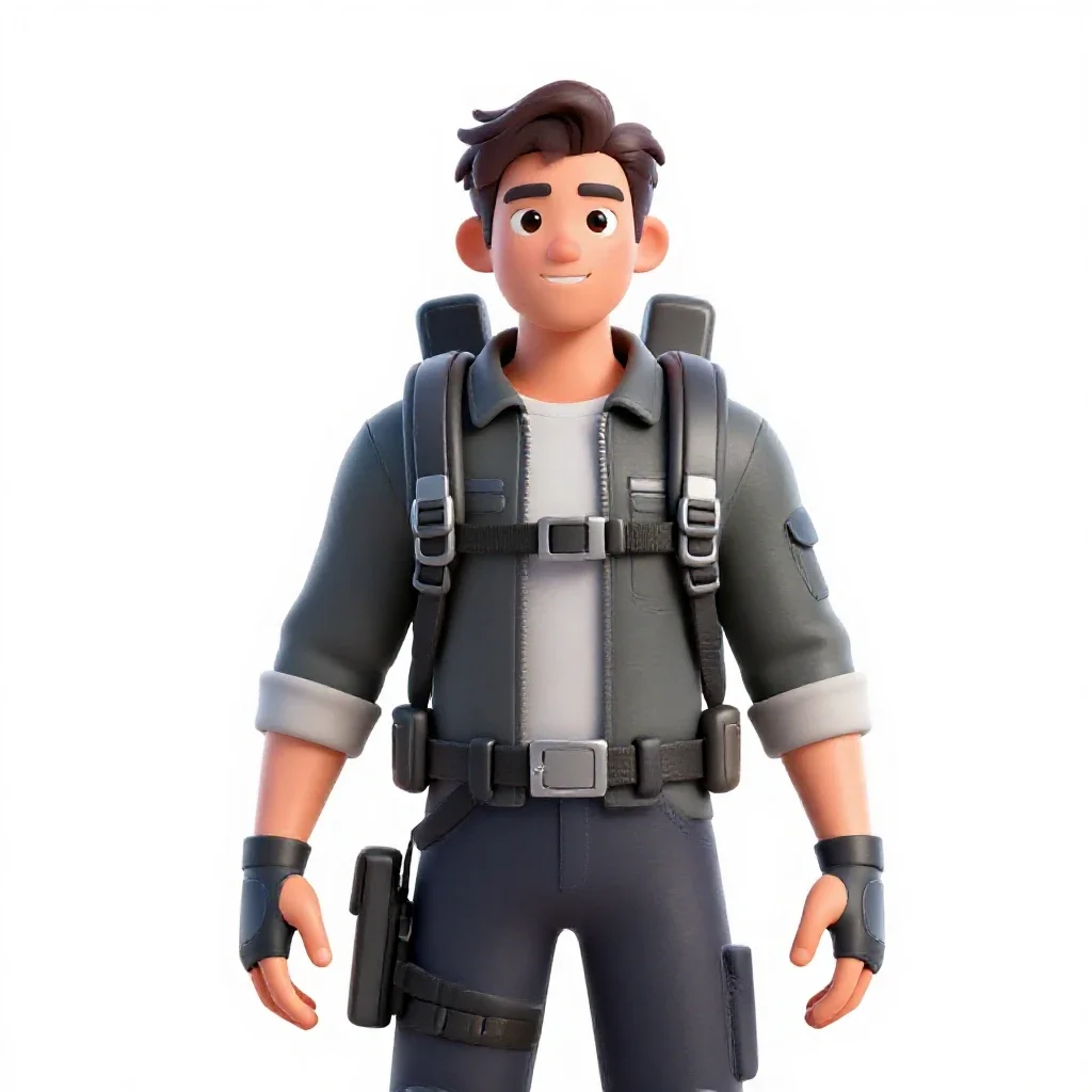 Mech pilot in a flight harness isolated on a white background