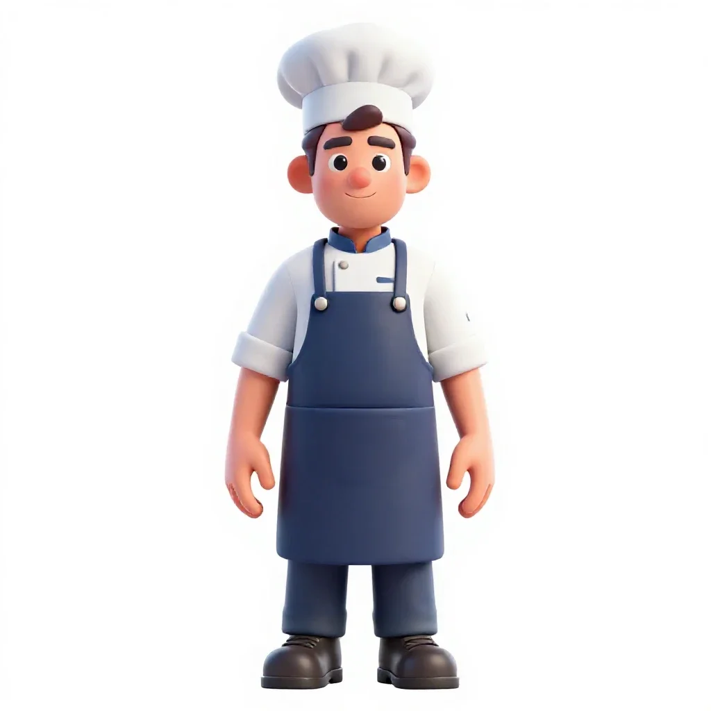Starship cook in a galley apron isolated on a white background