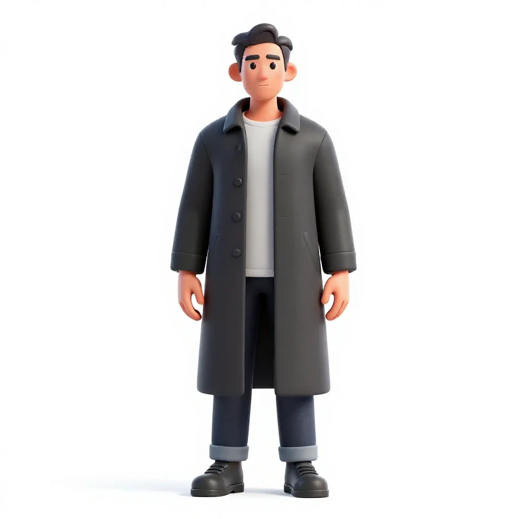 Street samurai in a long coat isolated on a white background