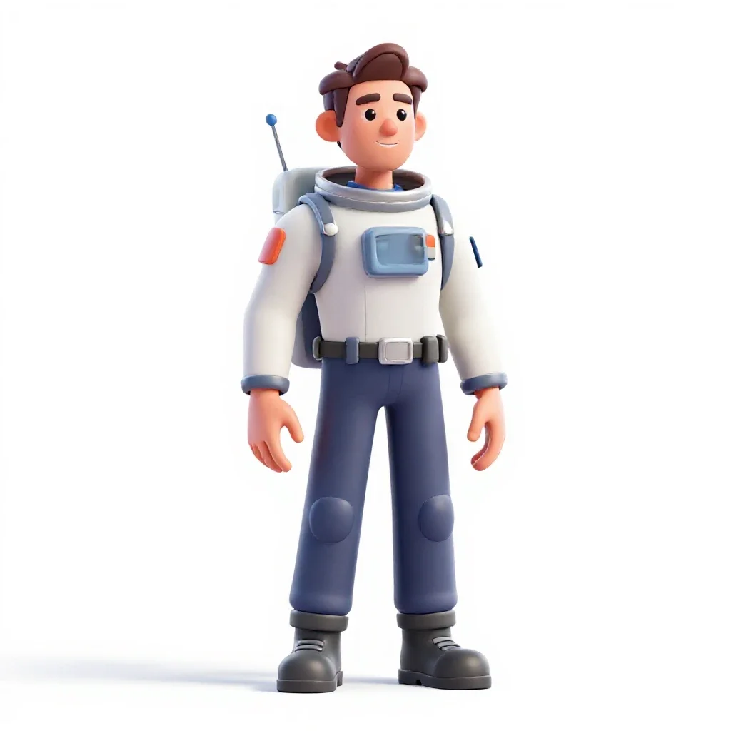 Orbital station engineer in a pressure suit isolated on a white background