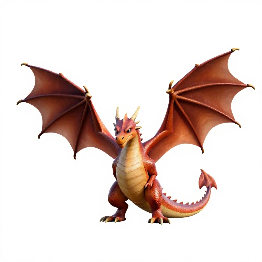 Dragon with folded wings isolated on a white background
