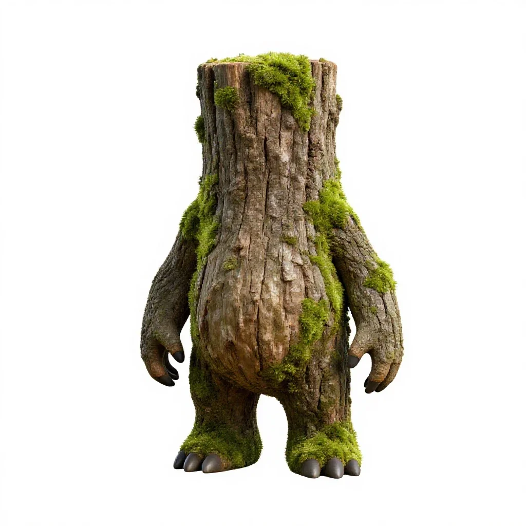 Forest spirit of moss and bark isolated on a white background