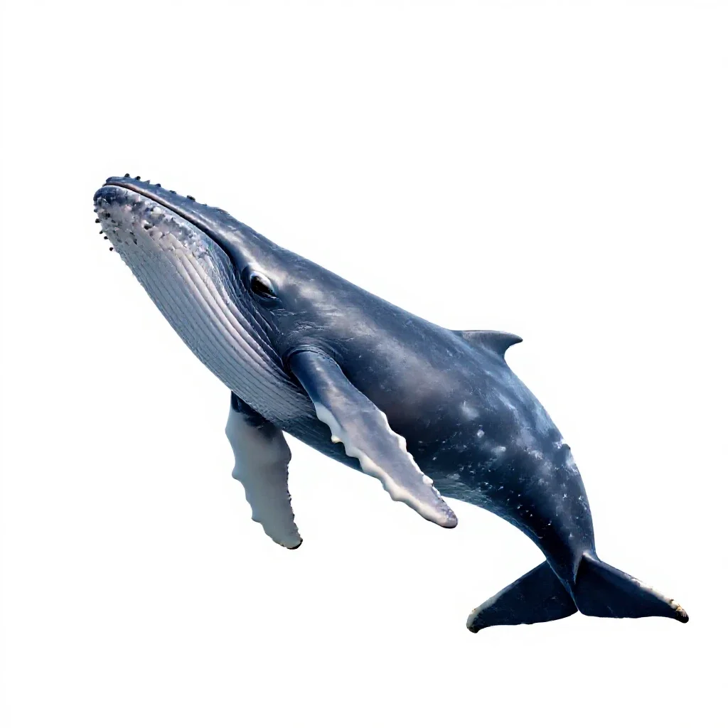 Humpback whale breaching isolated on a white background