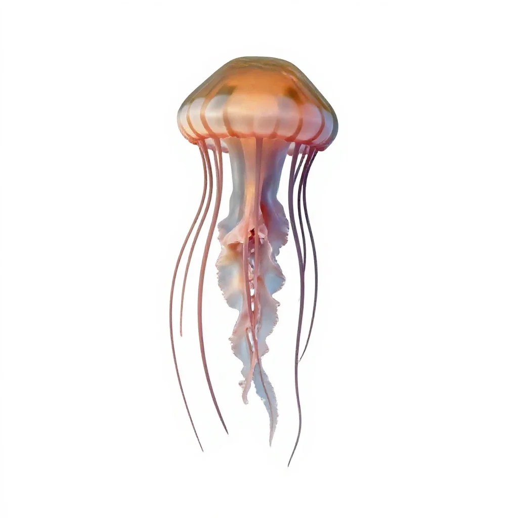 Jellyfish with long tendrils isolated on a white background