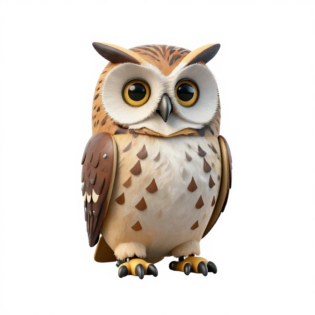 Mechanical owl automaton isolated on a white background