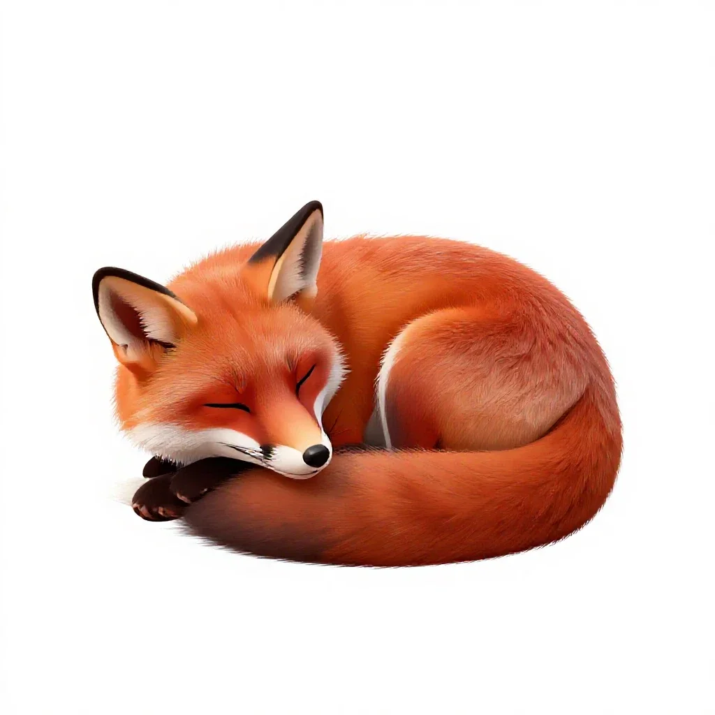 Red fox curled asleep isolated on a white background