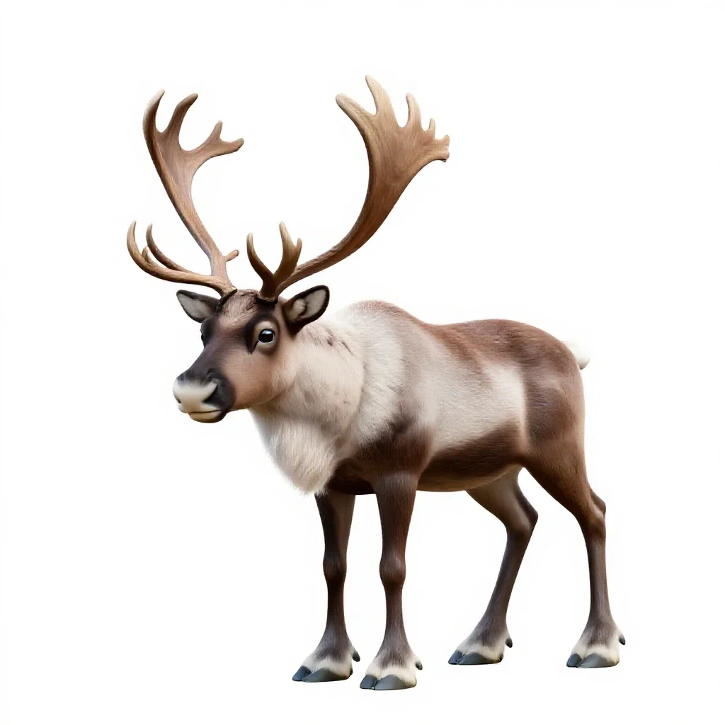 Reindeer with full antlers isolated on a white background