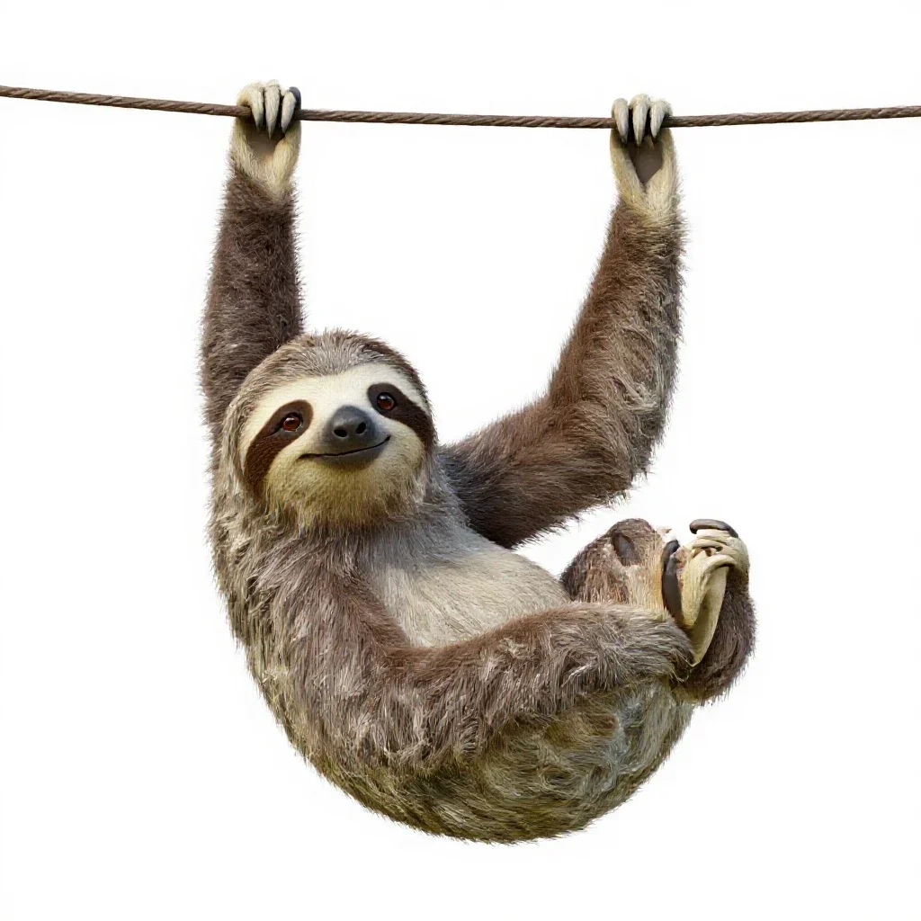 Sloth hanging isolated on a white background