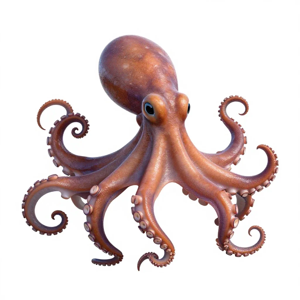 Octopus with curled arms isolated on a white background