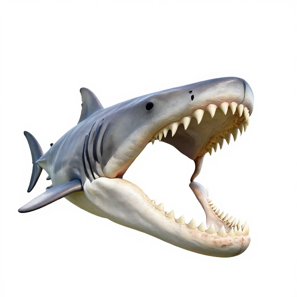 Megalodon jaw isolated on a white background