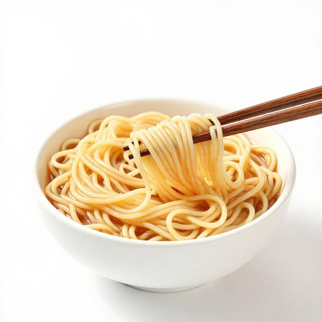 Bowl of noodles with chopsticks isolated on a white background