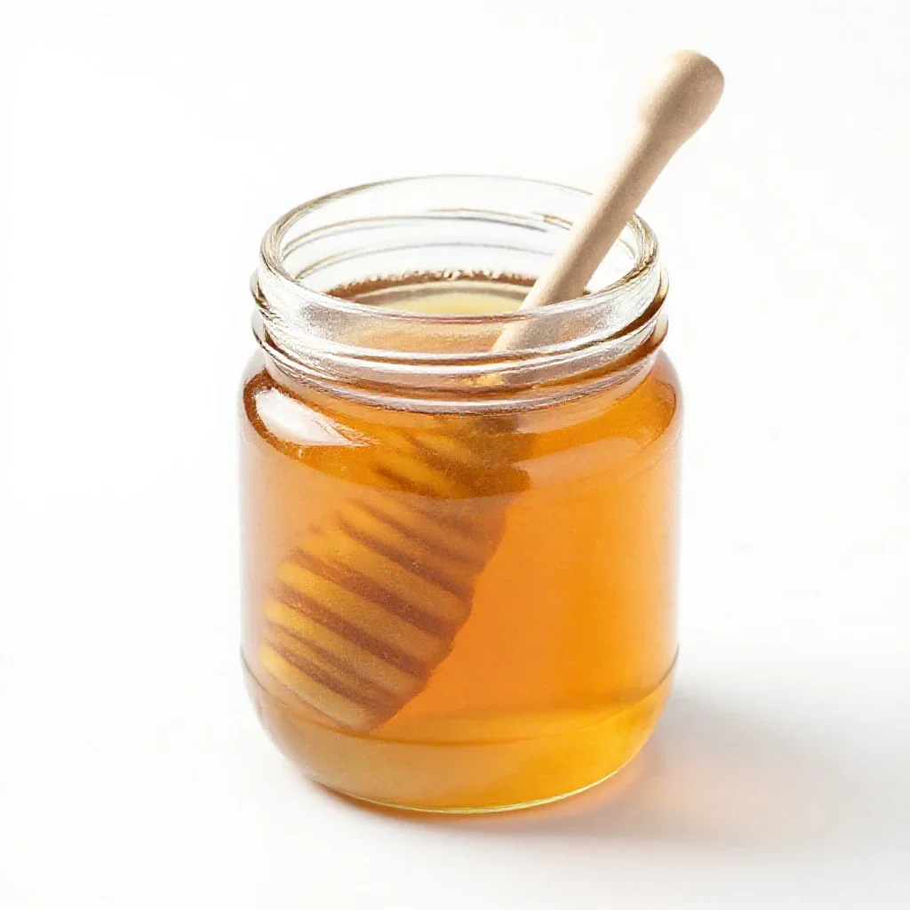 Jar of honey with a dipper isolated on a white background