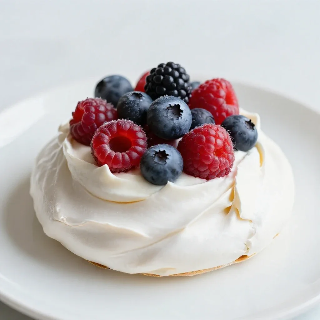 Pavlova with berries isolated on a white background