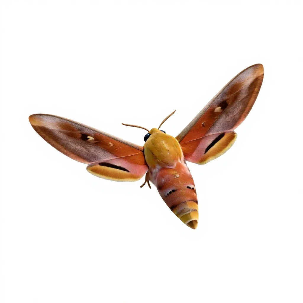 Hawk moth in flight isolated on a white background