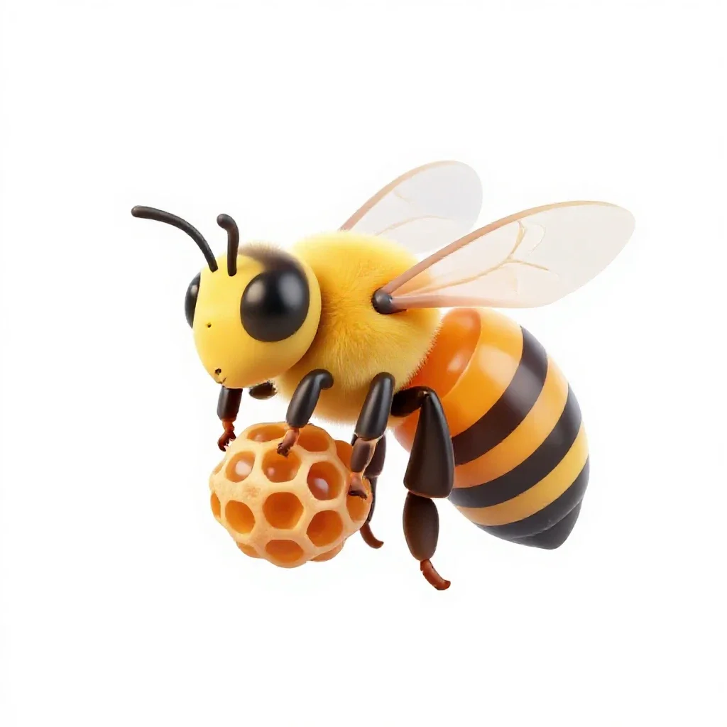 Honeybee on a comb isolated on a white background