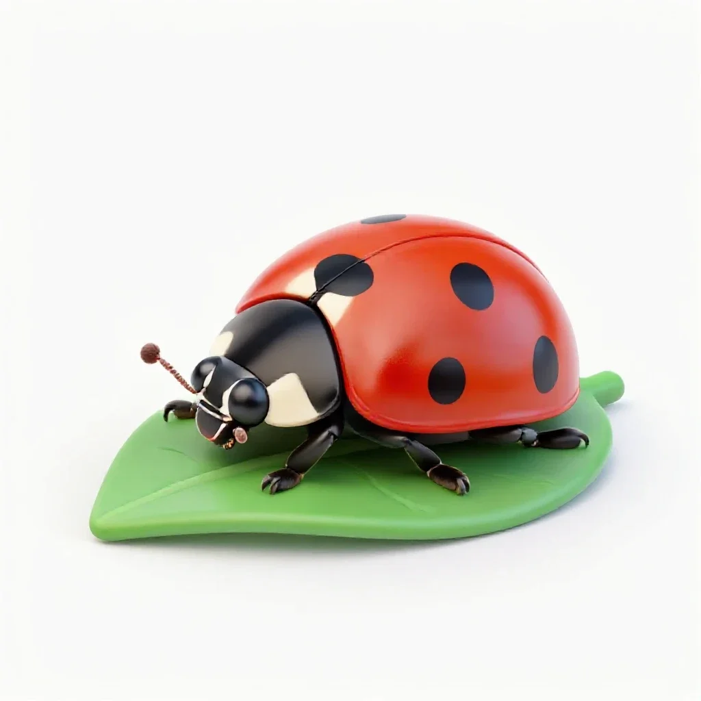 Ladybird on a leaf isolated on a white background