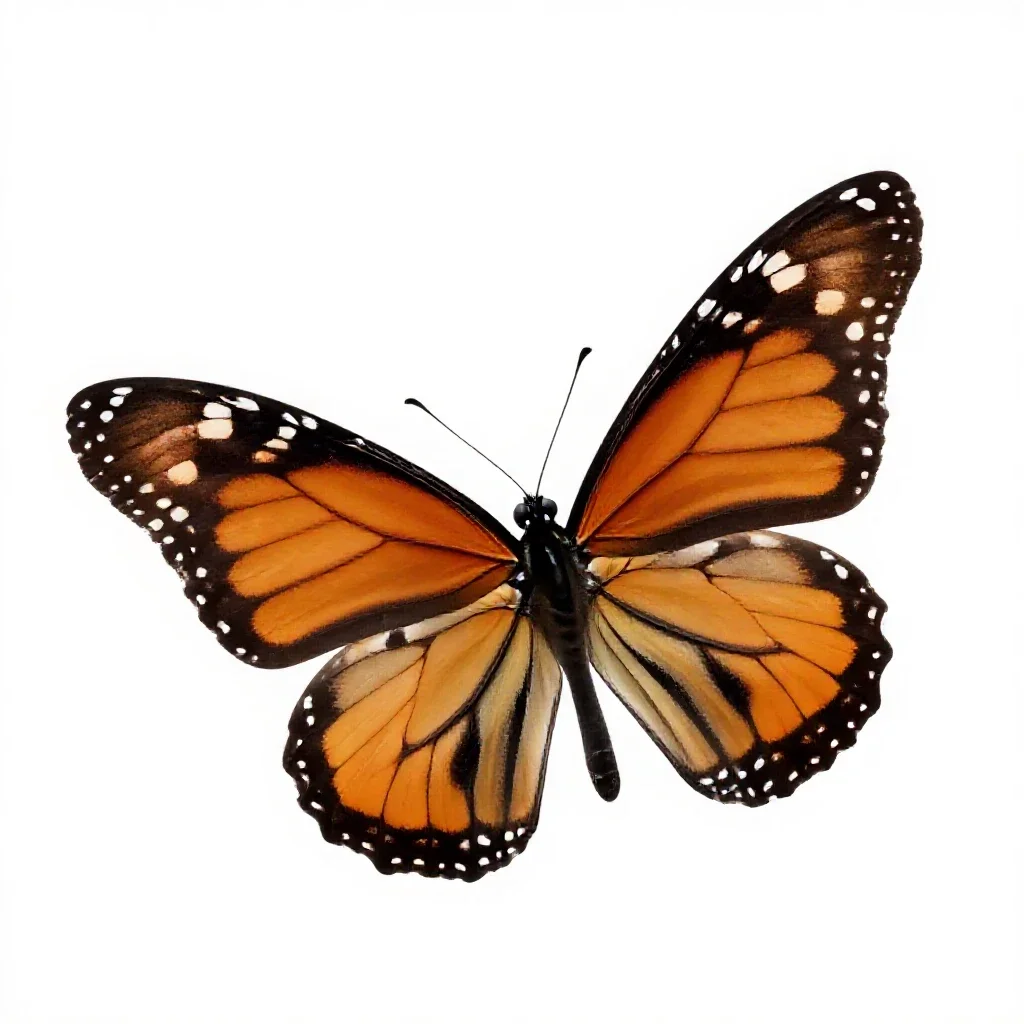 Monarch butterfly with open wings isolated on a white background